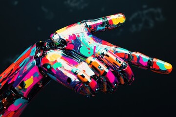Poster - Colorful robotic hand showcases advanced technology and design creativity