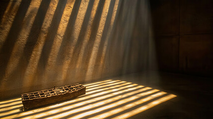 Poster - Large Empty Aquarium in Dimly Lit Room with Sunlight Streaming Through