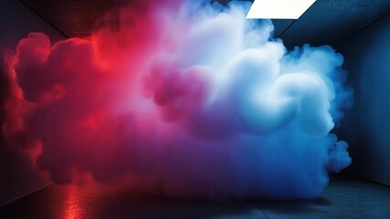 Wall Mural - this video captures a mesmerizing cloud of smoke in a modern space. the cool tones and warm lighting