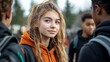 © Юлия Гриб - Students Interacting During a School Event in a Lively Outdoor Setting on a Cloudy Day