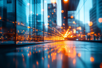 Poster - Modern building reflections with vibrant city lights