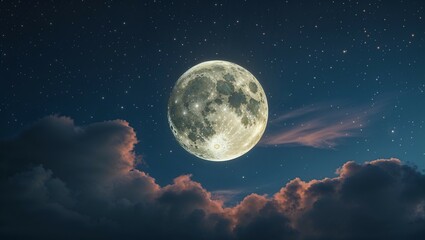 Naklejka na meble A bright full moon illuminates the night sky, partially veiled by wisps of dark clouds