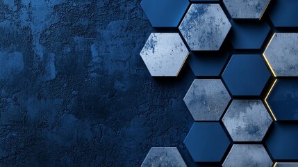 Poster - Abstract Blue Texture with Hexagonal Shapes on Dark Background for Modern Design Projects