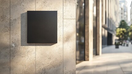 Poster - Modern minimalist wall design with blank canvas in urban downtown setting in soft sunlight