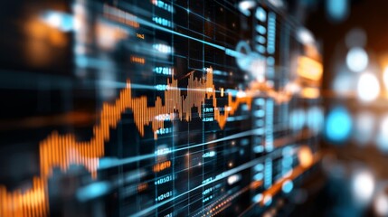 Aufkleber - Financial Data Analysis with Colorful Graphs and Digital Screen Displaying Stock Market Trends