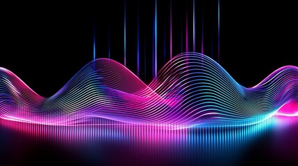 Poster - Colorful Abstract Waves with Neon Light Patterns and Flowing Motion Against Dark Background