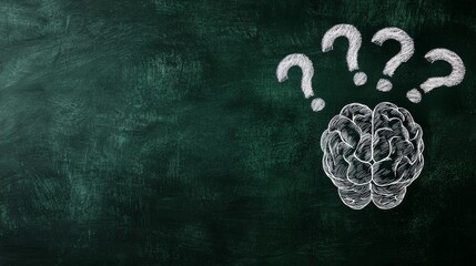 Poster - Brain with Question Marks Representing Curiosity and Inquiry on Chalkboard Background