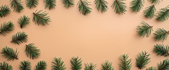 Wall Mural - Pine needles scattered sparsely on a plain light mint background