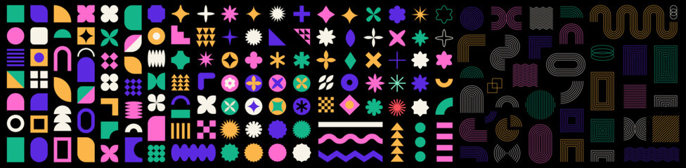 Wall Mural - set of abstract graphic element. geometric shapes. memphis design, sticker pack, y2k, aesthetics, br