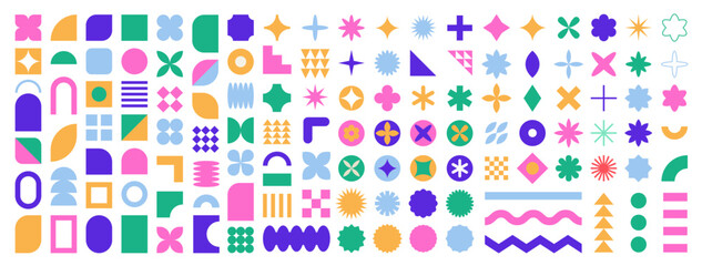 Wall Mural - set of abstract graphic element. geometric shapes. memphis design, sticker pack, y2k, aesthetics, br
