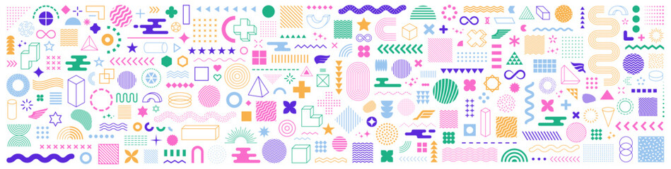 Wall Mural - set of abstract graphic element. geometric shapes. memphis design, sticker pack, y2k, aesthetics, br