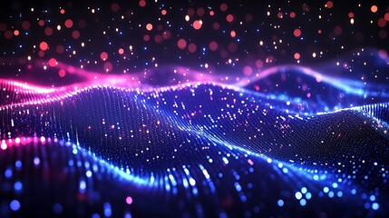 Poster - Abstract Digital Waveform With Glowing Particles