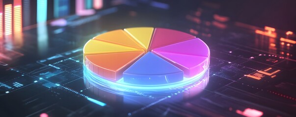 Fototapete - A vibrant 3D pie chart on a digital interface, showcasing data visualization