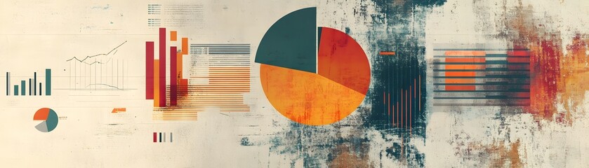 Poster - Abstract data visualization featuring colorful pie charts and bar graphs on a textured background, ideal for presentations, reports, and modern design projects.