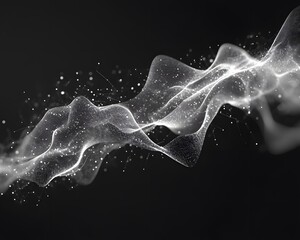 Poster - An abstract wave of light and particles on a black background. This striking visual conveys motion and ethereal beauty, perfect for projects in technology, art, or design.