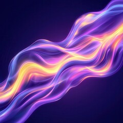 Poster - Dynamic flowing purple and yellow light streaks creating fluid wave patterns on dark background futuristic digital art