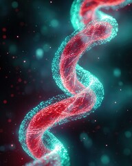 Poster - Dynamic red and teal light trails intertwining on dark background digital art futuristic environment