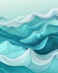 Poster - Flowing teal waves abstract art digital design clean futuristic tone light blue background modern aesthetic