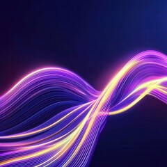 Poster - Dynamic flowing light streaks in purple and yellow patterns on dark background futuristic digital art