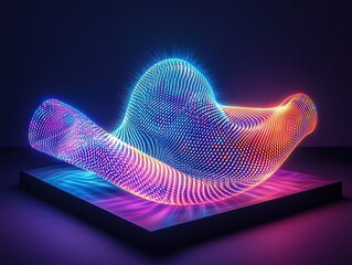 Poster - Dynamic intersection of rainbow-colored light trails on a black background digital art display vibrant environment close-up view