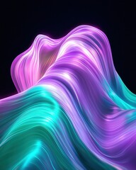 Poster - Dynamic purple and teal light streaks creating wave designs on black background abstract art visual design