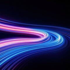 Poster - Futuristic light trails in electric blue and neon pink abstract art digital design dark background contrast modern aesthetics
