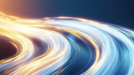 Poster - Dynamic flowing light trails in golden and white dark gradient background abstract visuals modern design