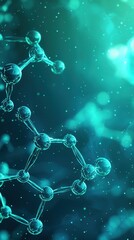 Poster - Glowing molecular icons teal and blue gradient background digital art innovative design clean aesthetic