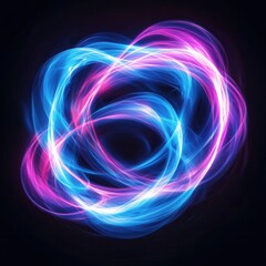 Poster - Futuristic light trails in electric blue and neon pink patterns on black background abstract art digital design
