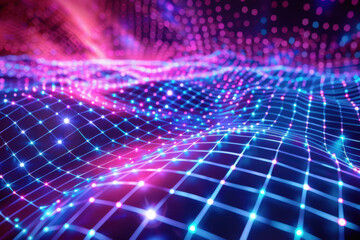 Wall Mural - close up horizontal abstract illustration of a glowing cybernetic virtual background with a complex 
