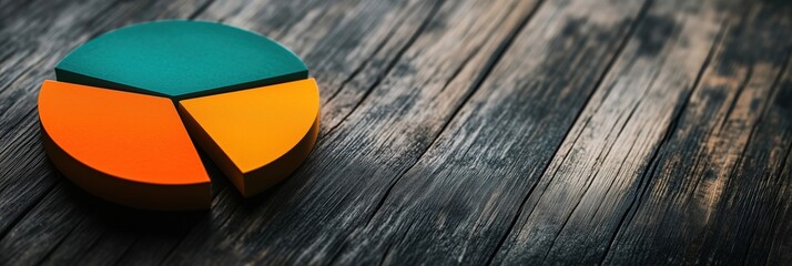 Poster - Colorful pie chart on wooden surface showcasing data representation and analysis