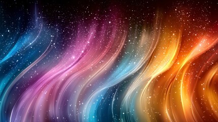 Wall Mural - Colorful abstract waves with sparkling stars in background