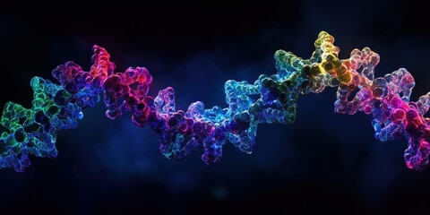 Poster - Colorful molecular structure representation showcasing intricate design and vibrant hues, symbolizing scientific innovation and research in biochemistry