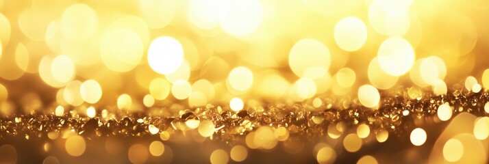 Poster - Golden bokeh background with shimmering light reflections and sparkling droplets, creating a warm and luxurious atmosphere
