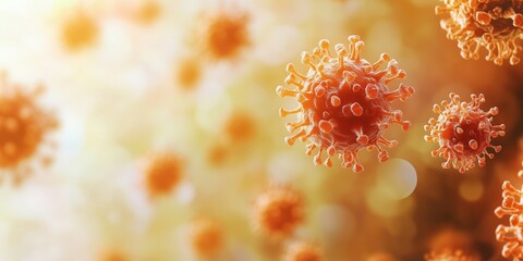 Poster - Microscopic view of virus particles showcasing intricate structures and vibrant colors, representing infectious agents in a biological context