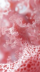 Poster - Intricate coral-like structure showcasing delicate, porous formations in vibrant pink hues, resembling microscopic biological forms