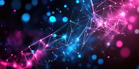 Poster - Abstract digital network visualization with vibrant blue and pink colors, interconnected nodes and lines, representing technology and data flow