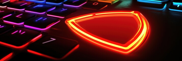 Poster - Vibrant RGB Gaming Keyboard Close-Up with Illuminated Keys and Triangular Button