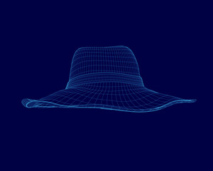 Poster - Blue hat with a brim. The hat is made of a mesh material and has a blue color