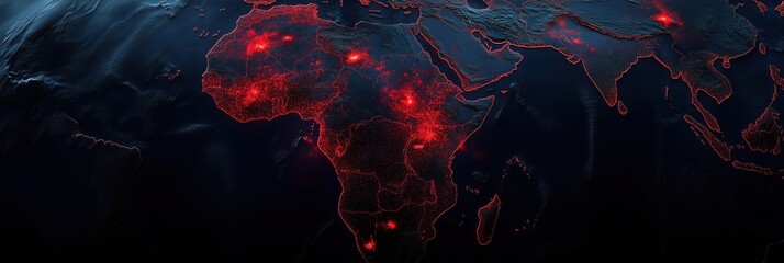 Poster - Global Heat Map Visualization of Africa and Surrounding Regions Highlighting Population Density and Urban Areas