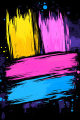 Sticker - A vibrant, abstract design featuring bold brush strokes in yellow, pink, and blue against a dark background.