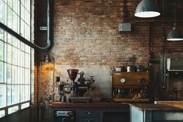 Wall Mural - A vintage factory with exposed brick walls and old-fashioned machinery.