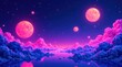 © BokehBox - Surreal Dreamscape Pink and Blue Celestial Clouds Reflecting on a Calm, Ethereal Lake Under a Night Sky Adorned with Luminous Moons and Stars