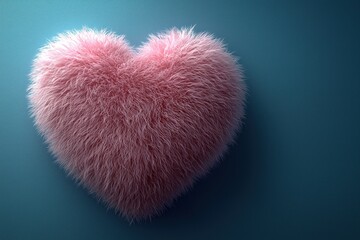 Wall Mural - Fluffy pink heart against a textured teal background with soft lighting Generative AI