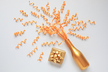 Wall Mural - Champagne sparklers with explosion gold confetti ribbon streamer.for celebration and party concepts.decoration ornaments