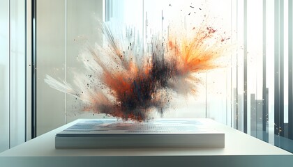 Poster - An abstract representation of color and motion, showcasing vibrant bursts of orange, black, and white