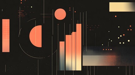 Poster - An intriguing abstract composition featuring geometric shapes, including circles and bars, in warm tones against a dark background. Ideal for modern design projects.
