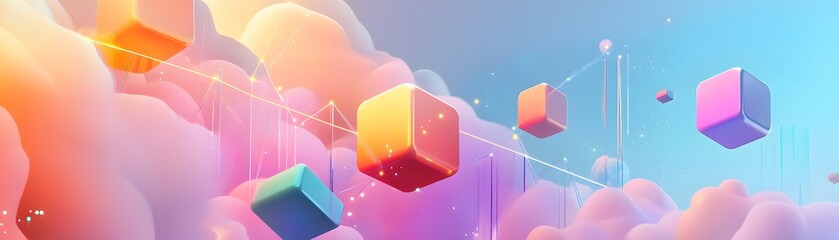 Poster - Colorful cubes floating in a vibrant sky.