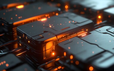 Poster - Futuristic tech design with glowing elements.