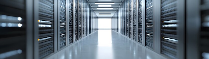 Poster - Modern data center hallway with servers.